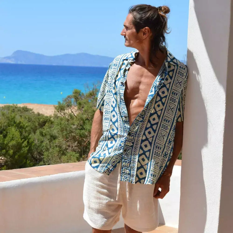 camisa de rayon manga corta hombre arena formentera