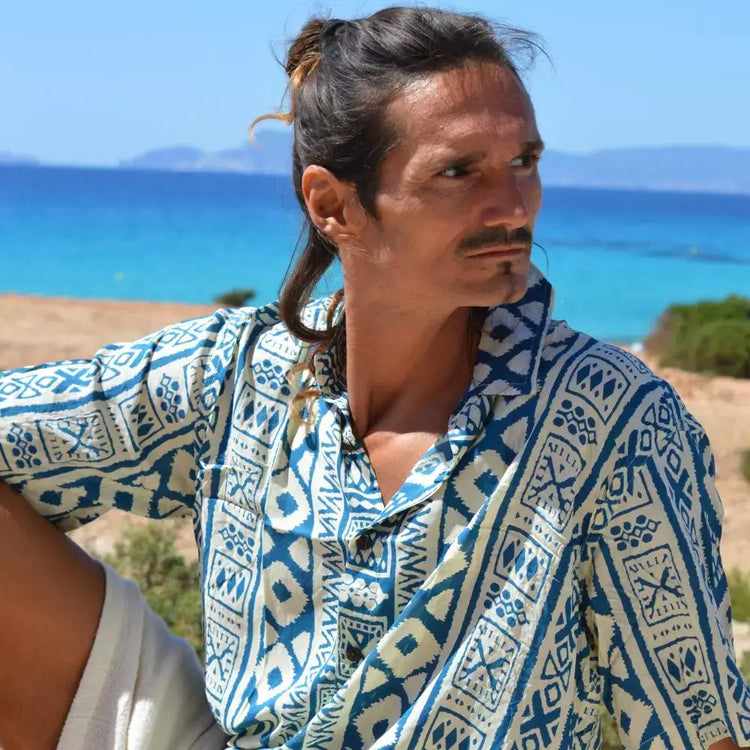 camisa de rayon manga corta hombre arena formentera