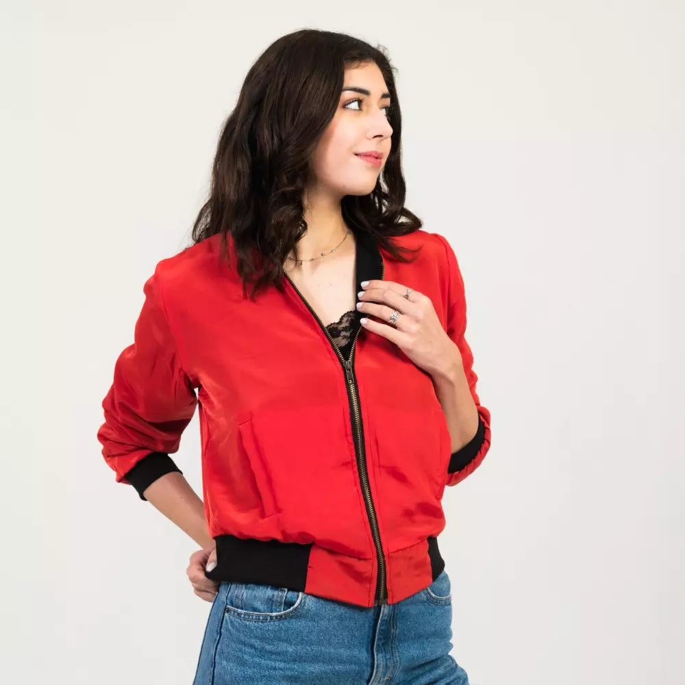 chaqueta bomber mujer roja