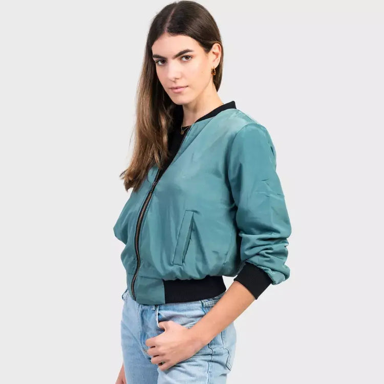 Arena Formentera chaqueta bomber bohemia en tono verde azulado con diseño minimalista para mujer y teen