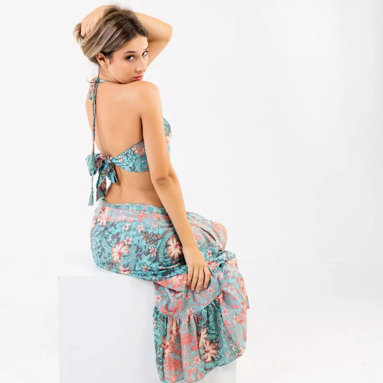 conjunto de top y falda mujer arena formentera