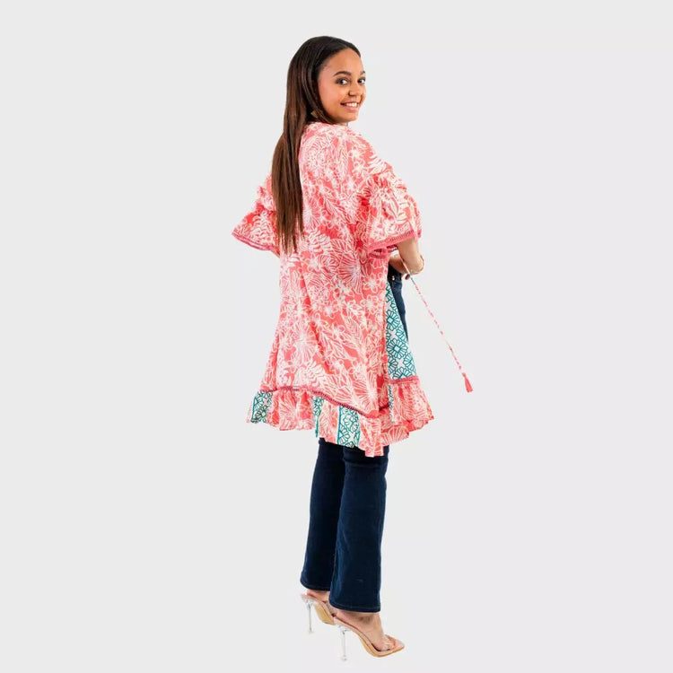 kimono bohemio, kimono mujer verano, kimono new saari, kimono seda india, kimono ligero con volantes, kimono oversize, kimono desabillé, kimono casual chic, kimono playa, kimono elegante mujer