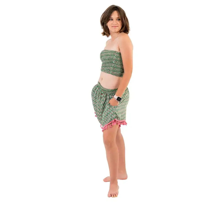 conjunto top bandeau y bermuda con pompones mujer teen arena formentera