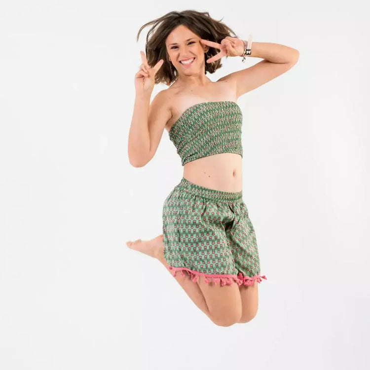conjunto top bandeau y bermuda con pompones mujer teen arena formentera