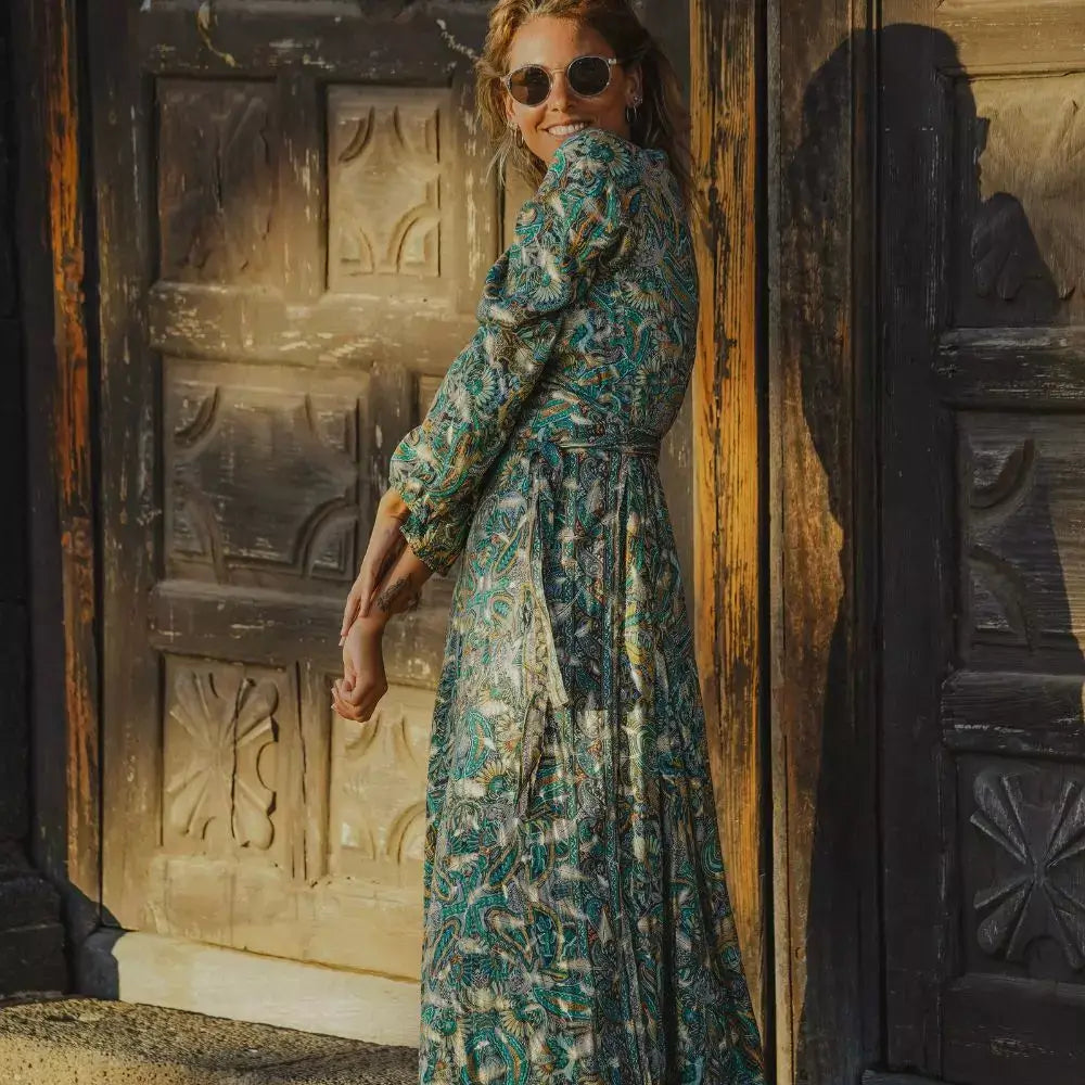 vestido largo cruzado bohemio mujer Arena Formentera