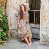 vestido bohemio largo; vestido rayón mujer; vestido manga 3/4; vestido largo verano; vestido bohemio elegante; vestido holgado; Arena Formentera vestido