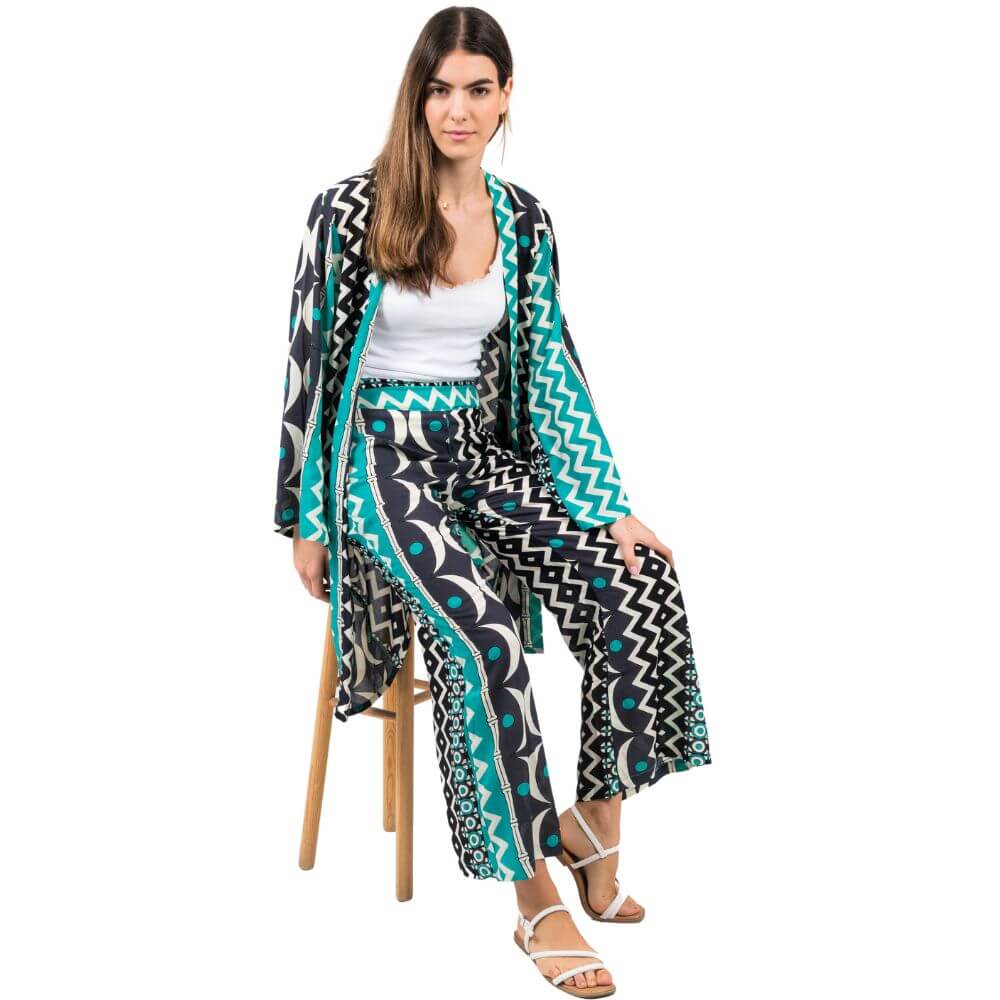 conjunto kimono y pantalón rayón mujer arena formentera