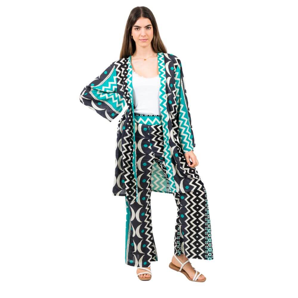 conjunto kimono y pantalón rayón mujer arena formentera
