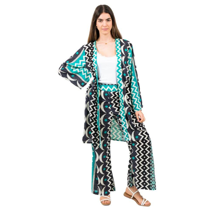 conjunto kimono y pantalón rayón mujer arena formentera