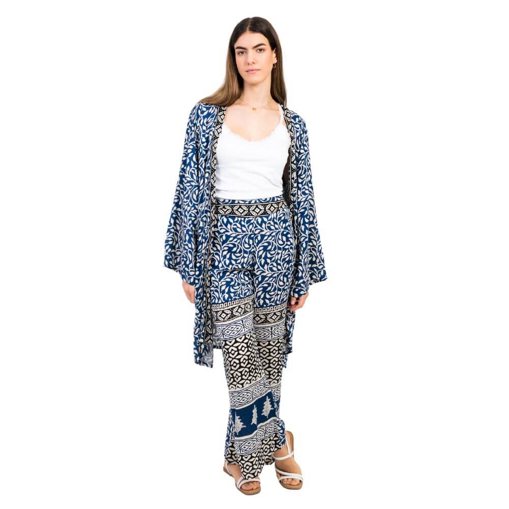 conjunto kimono y pantalón rayón mujer arena formentera