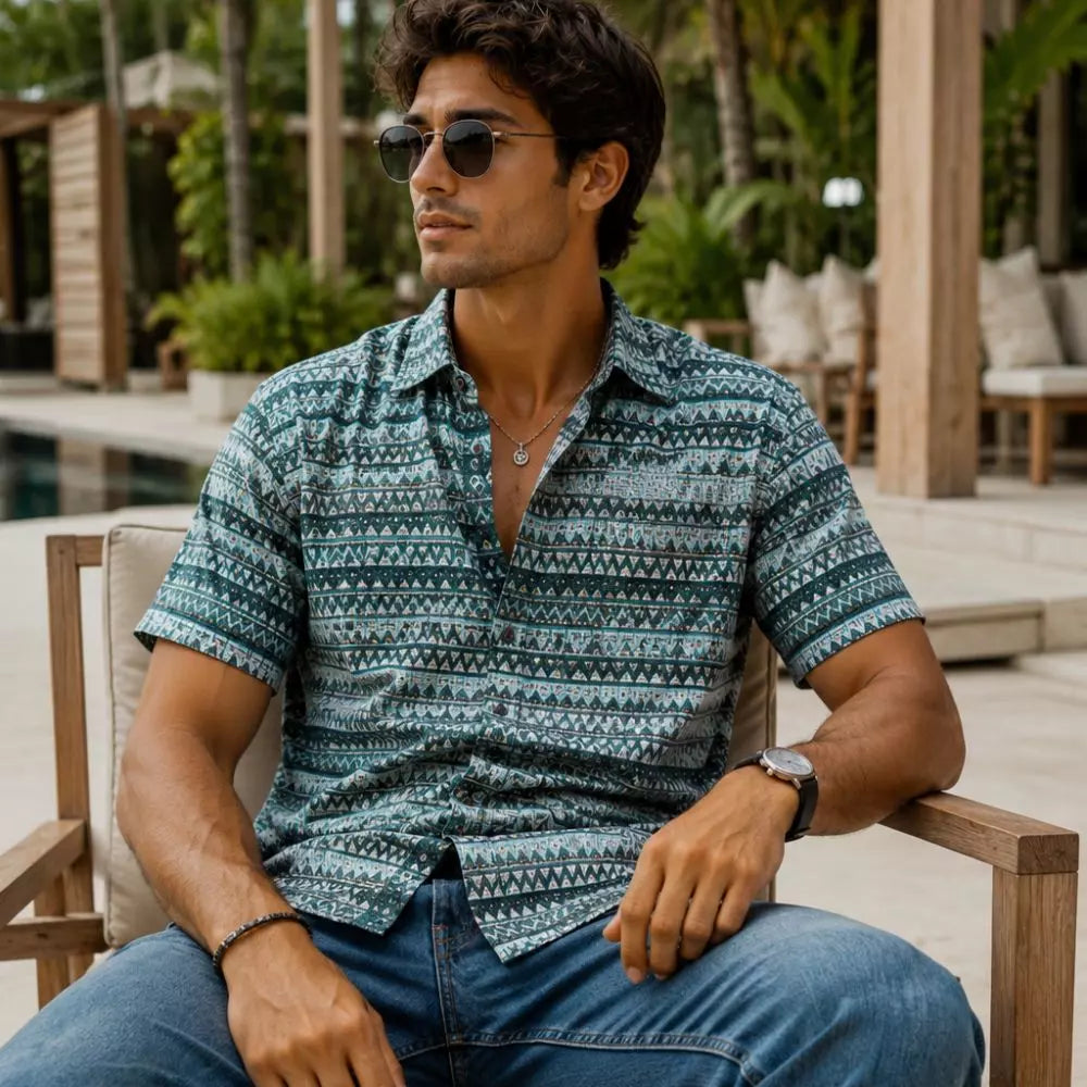 Camisa  geométrica gris, Santi
