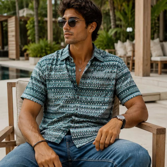 Camisa  geométrica gris, Santi