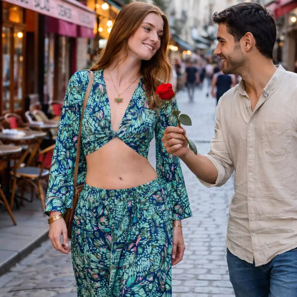 conjunto top y falda imitacion seda mujer arena formentera