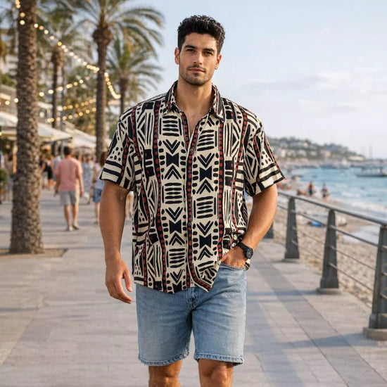 Camisa manga corta negra  rayón, Santi