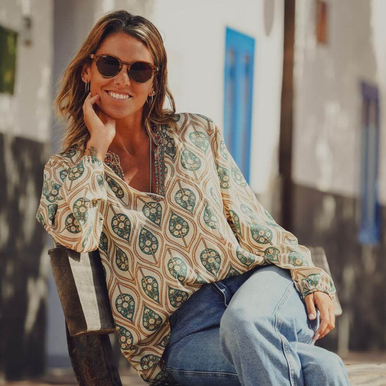 Blusa manga larga para mujer Arena Formentera