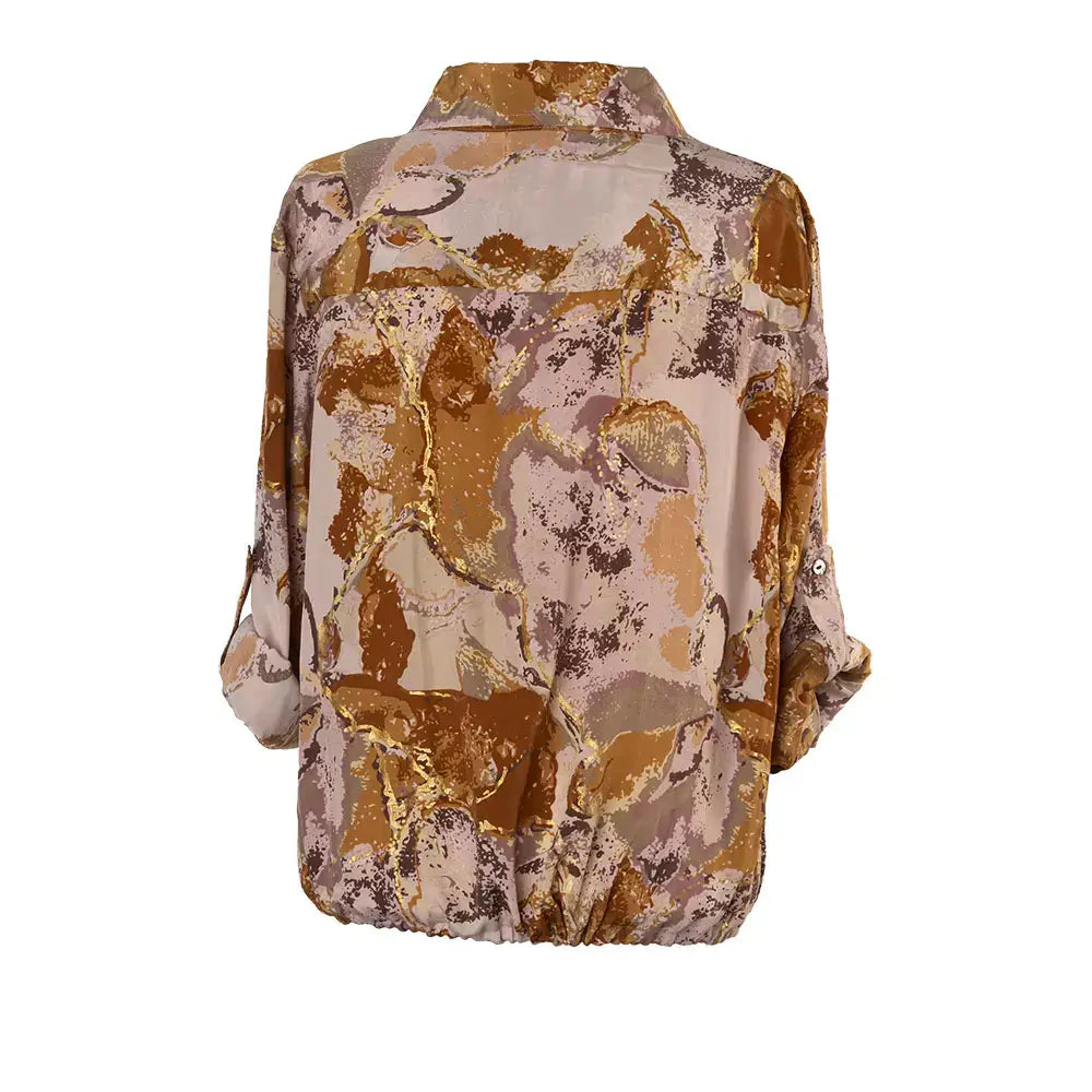 camisa  con botones de mangas largas con cuello clásico y cintura ajustable mujer arena formentera