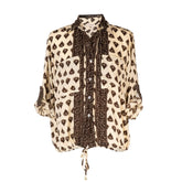 camisa  con botones de mangas largas con cuello clásico y cintura ajustable mujer arena formentera