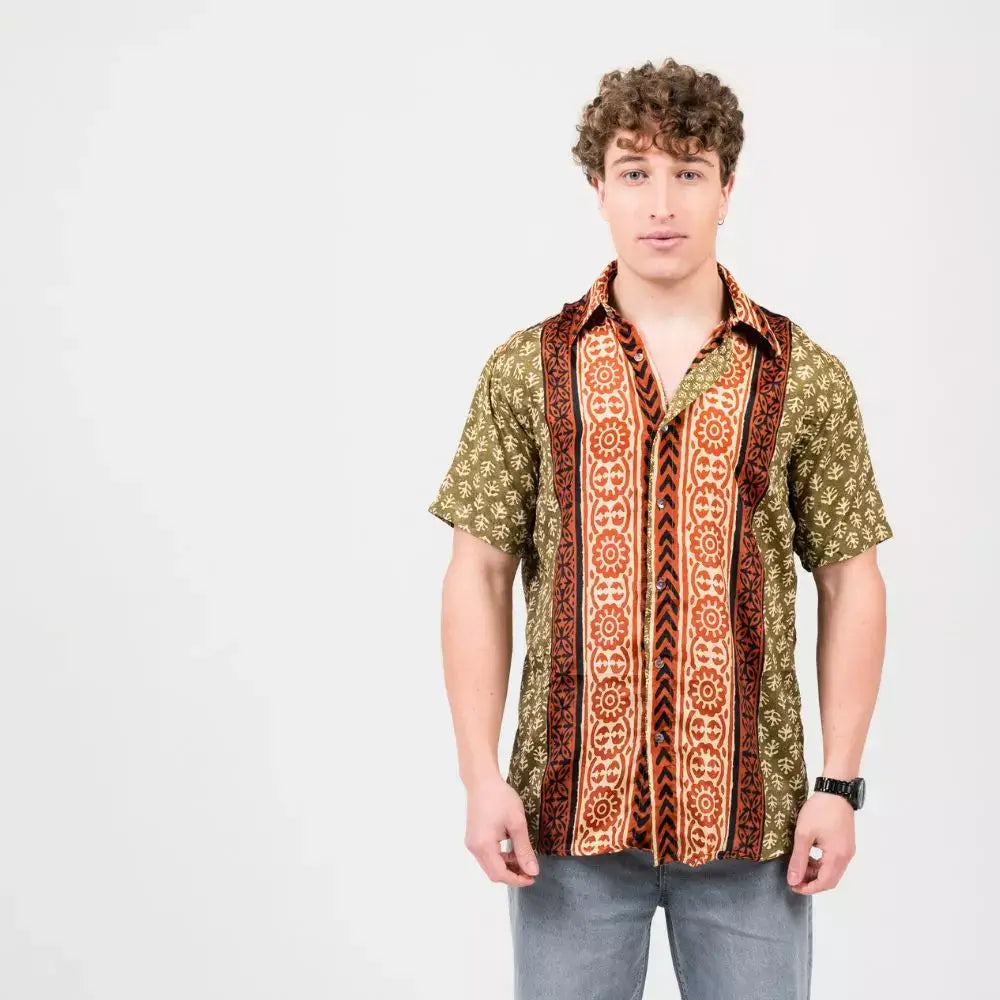 camisa imitación seda de manga corta hombre arena Formentera