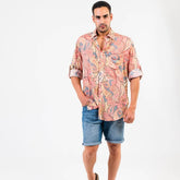 camisa bohemia hombre, camisa rayón estampada, camisa geométrica hombre, camisa verano ligera, moda ibicenca masculina, camisa oversize hombre Arena Formentera