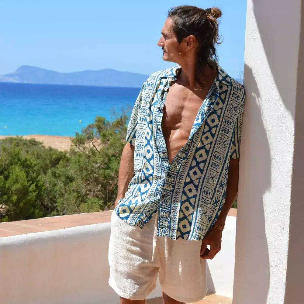 camisa de rayon manga corta hombre arena formentera