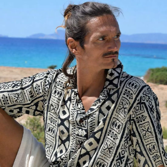 camisa de rayón negra para hombre