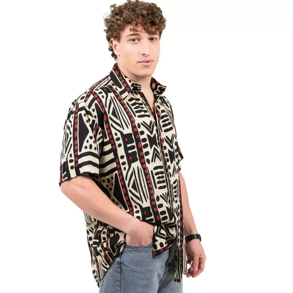 camisa de rayón manga corta hombre arena formentera