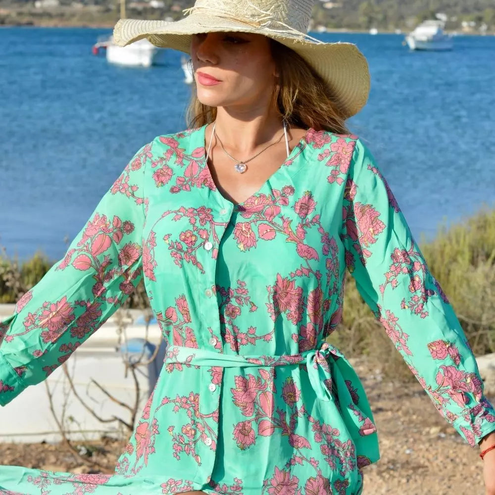 camisero kimono seda mujer arena formentera