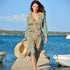 Arena Formentera vestido camisero bohemio en New Saari con estampado floral verde y naranja para mujer