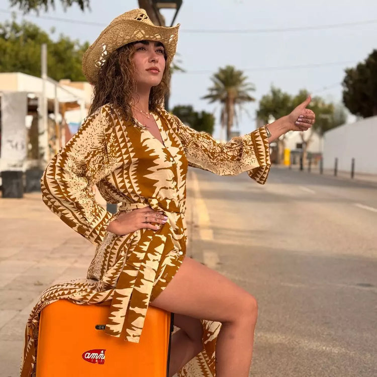 vestido camisero rayon mujer arena formentera