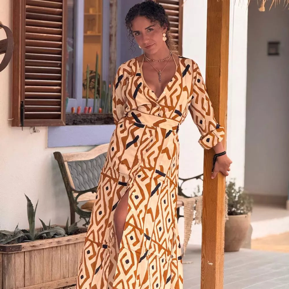 Camisero vestido largo de rayón mujer Arena Formentera