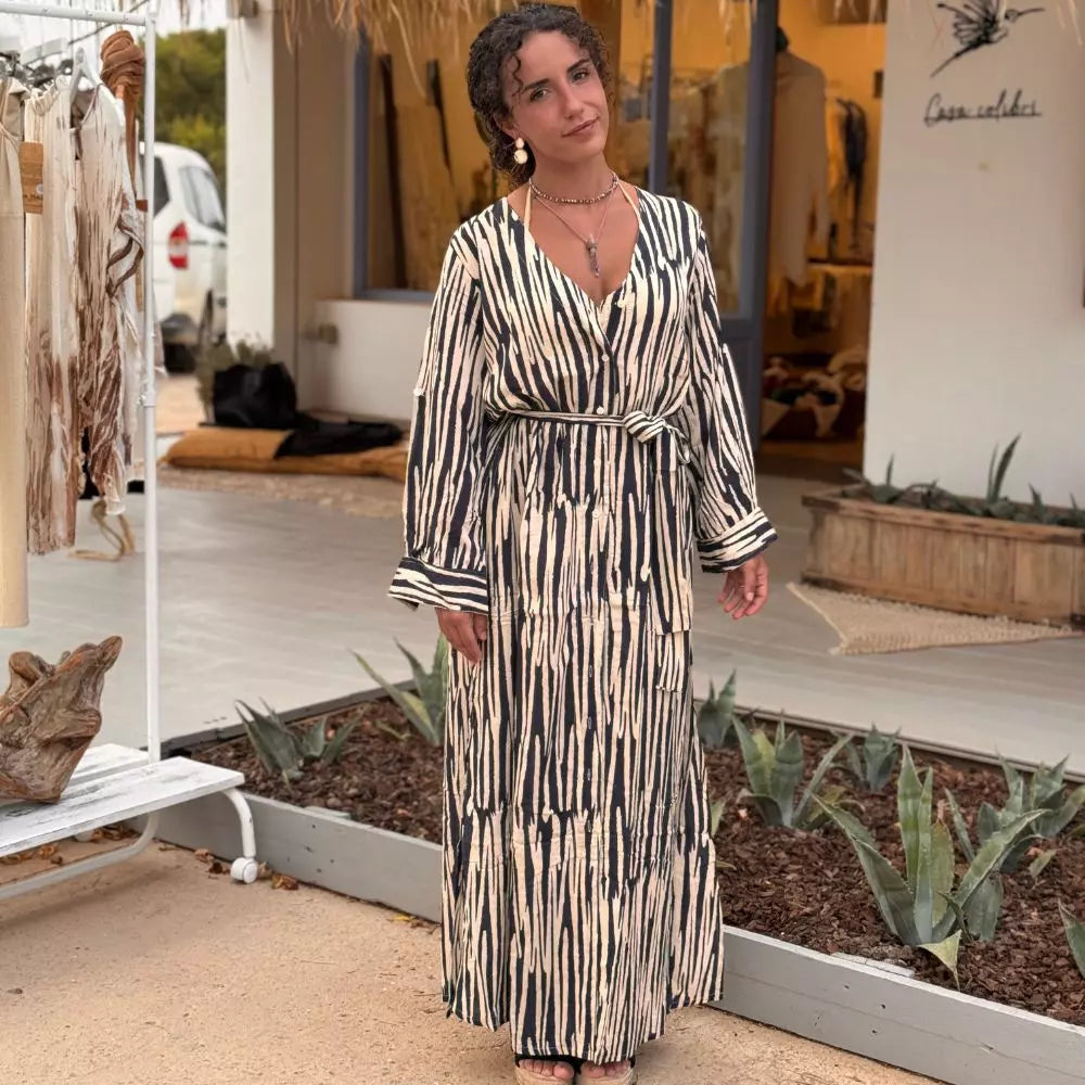 camisero vestido algodón largo bohemio mujer arena formentera