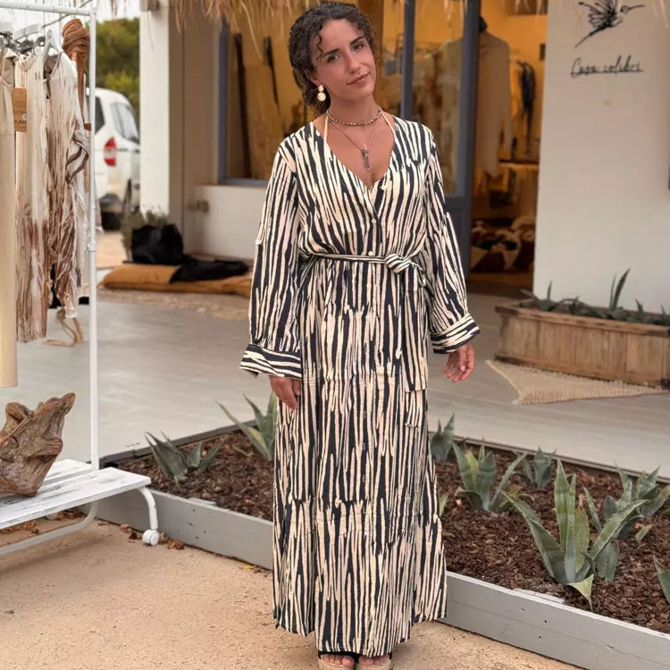 camisero vestido algodón largo bohemio mujer arena formentera