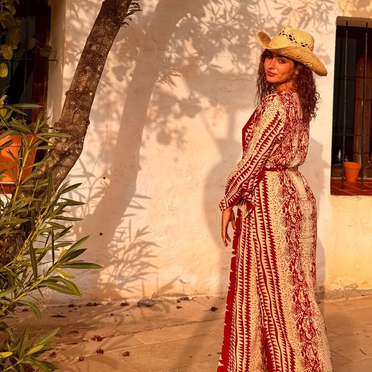 camisero vestido algodón largo bohemio mujer arena formentera