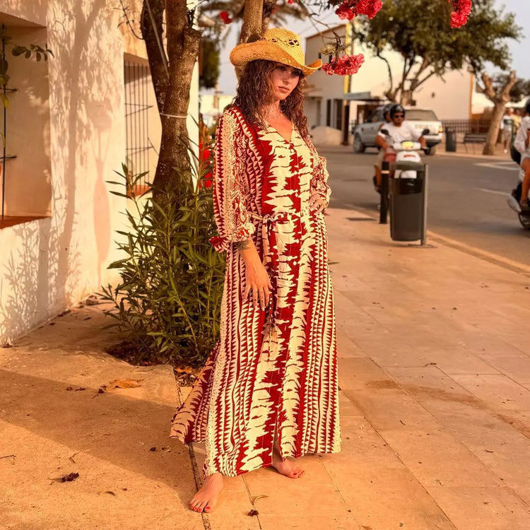 camisero vestido algodón largo bohemio mujer arena formentera