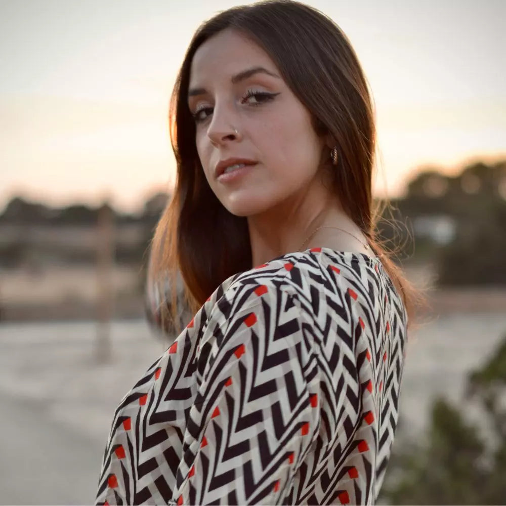 Arena Formentera vestido largo bohemio en rayón ligero con estampado geométrico para mujer