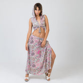 conjunto top con capucha y falda bohemio arena formentera