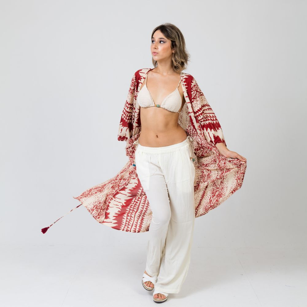 kimono largo de algodon mujer arena formentera
