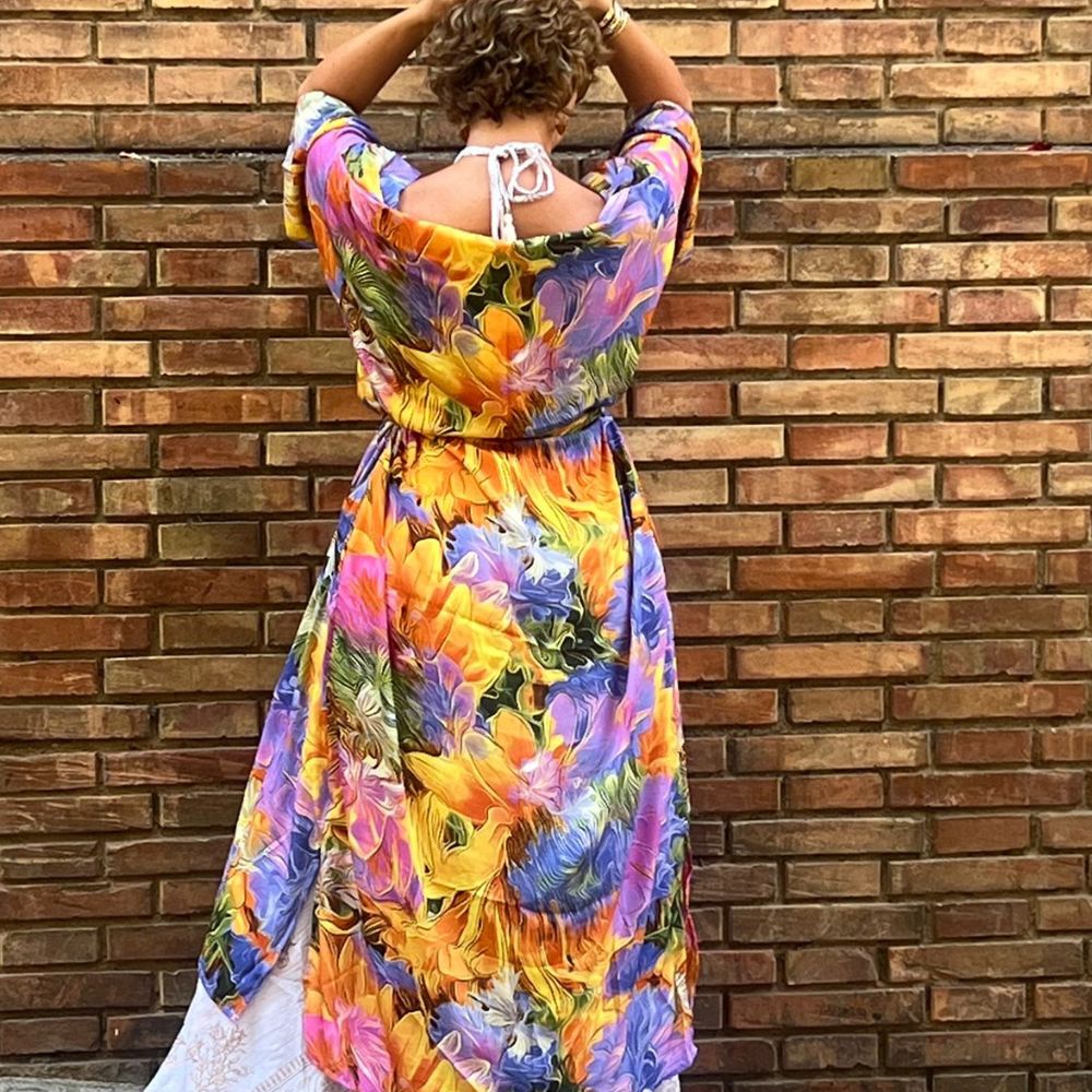 kimono imitación seda  largo de mujer arena formentera 