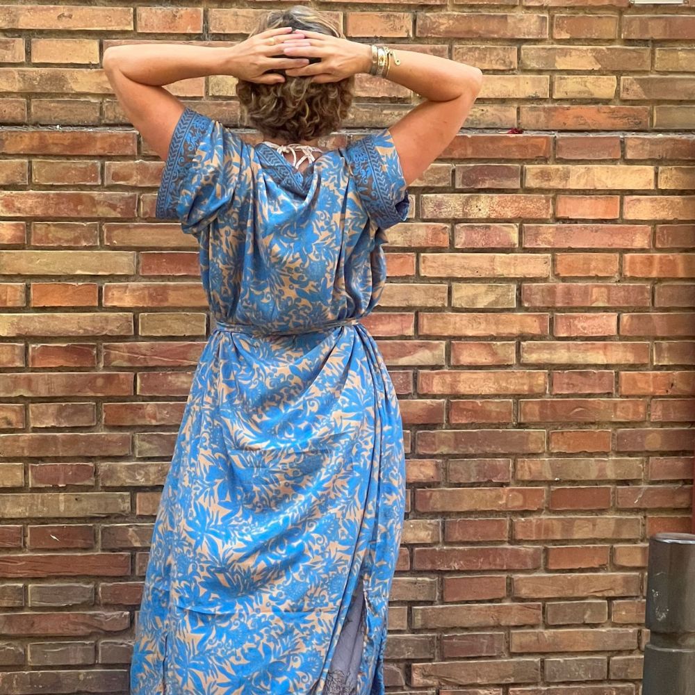 kimono imitación seda  largo de mujer arena formentera 