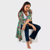 kimono bohemio, kimono mujer verano, kimono new saari, kimono seda india, kimono ligero con volantes, kimono oversize, kimono desabillé, kimono casual chic, kimono playa, kimono elegante mujer