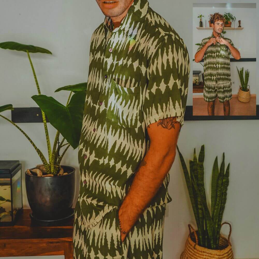 conjunto dos piezas camisas y bermudas hombre arena formentera