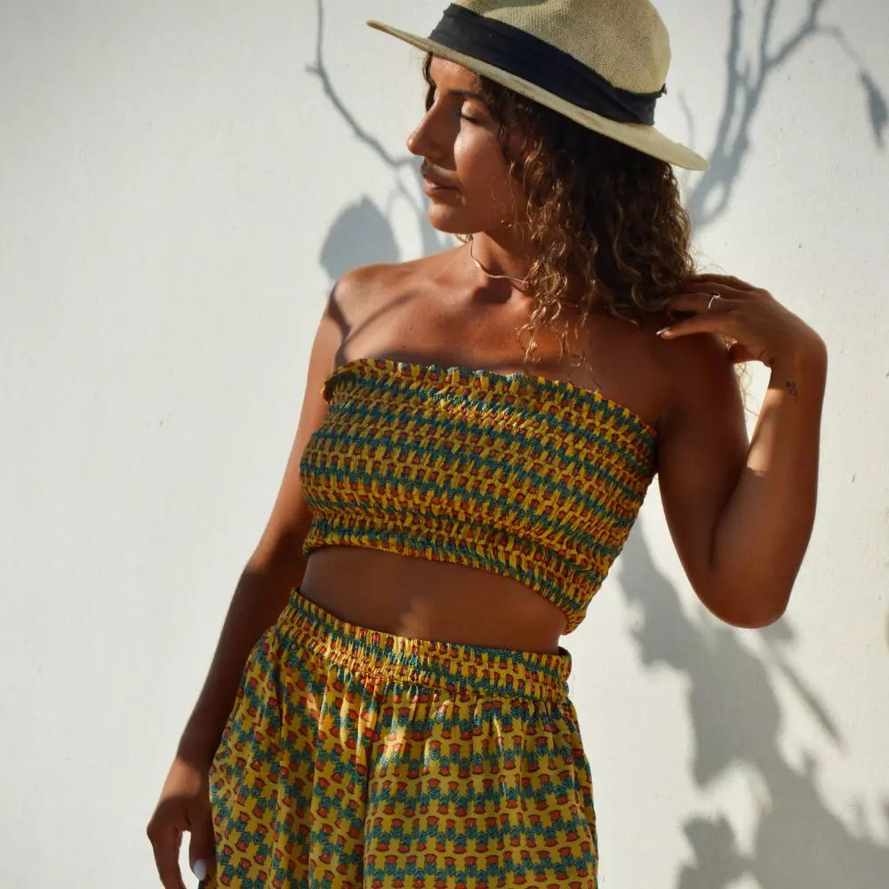 conjunto top bandeau y bermuda con pompones mujer teen arena formentera