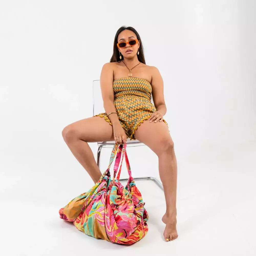 conjunto top bandeau y bermuda con pompones mujer teen arena formentera