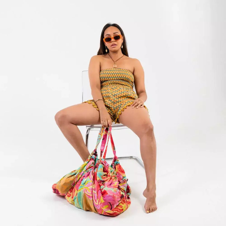 conjunto top bandeau y bermuda con pompones mujer teen arena formentera