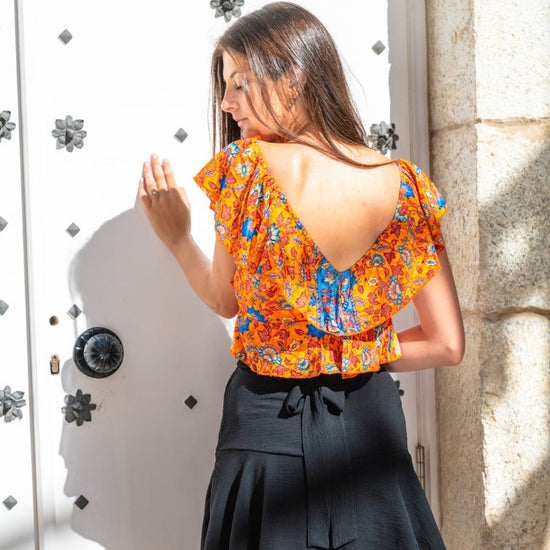 tops con volados mujer arena formentera