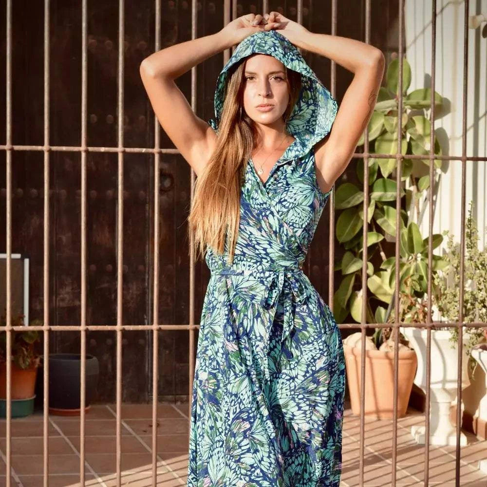 vestido con capucha largo bohemio  mujer Arena Formentera