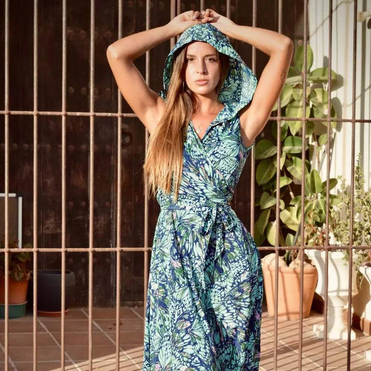vestido con capucha largo bohemio  mujer Arena Formentera
