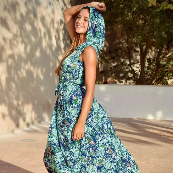 vestido con capucha largo bohemio  mujer Arena Formentera