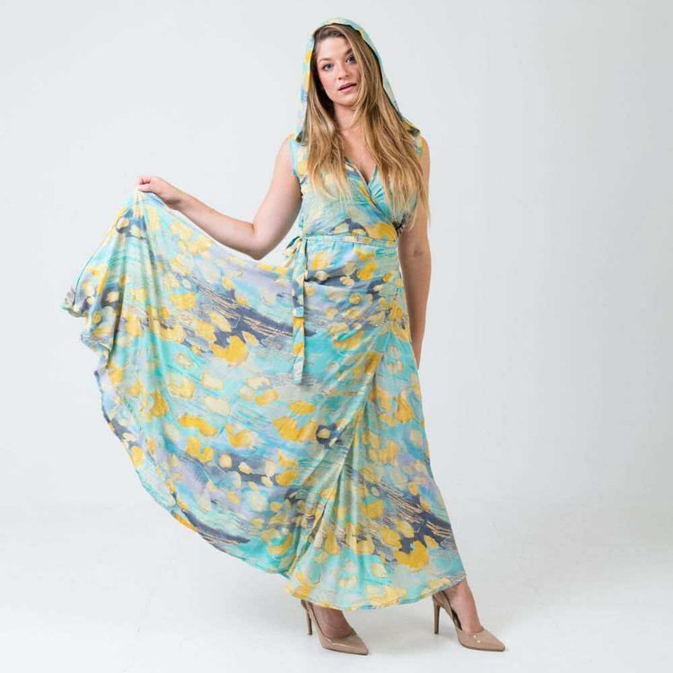 vestido largo con capucha mijer arena formentera