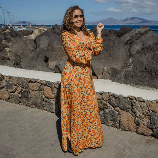 vestido largo cruzado bohemio mujer Arena Formentera